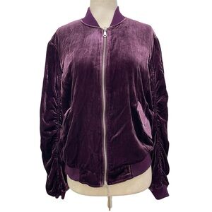 Rebecca Minkoff Kaya Zip Front Ruched Purple Velvet Bomber Jacket Size Small